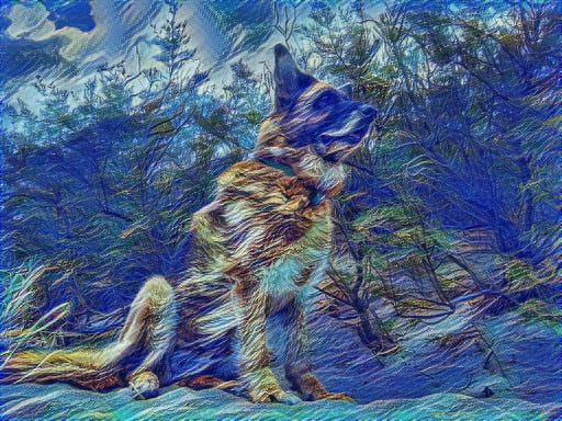 german shepherd with starry night style