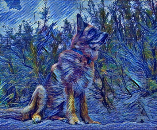 german shepherd with starry night style using johnson model