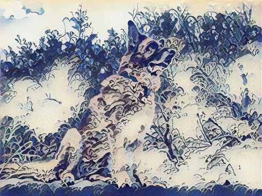 german shepherd with hokusai great wave off kanagawa style
