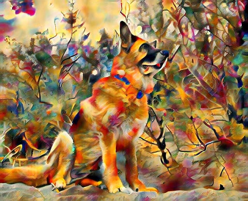 german shepherd with kandinsky composition 7 style